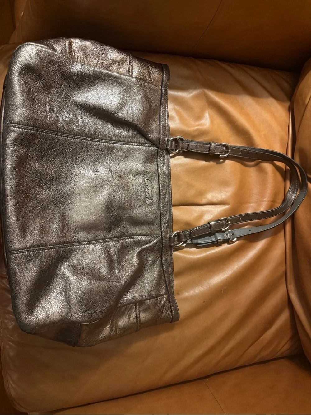 Coach Metallic Pewter Shoulder Tote